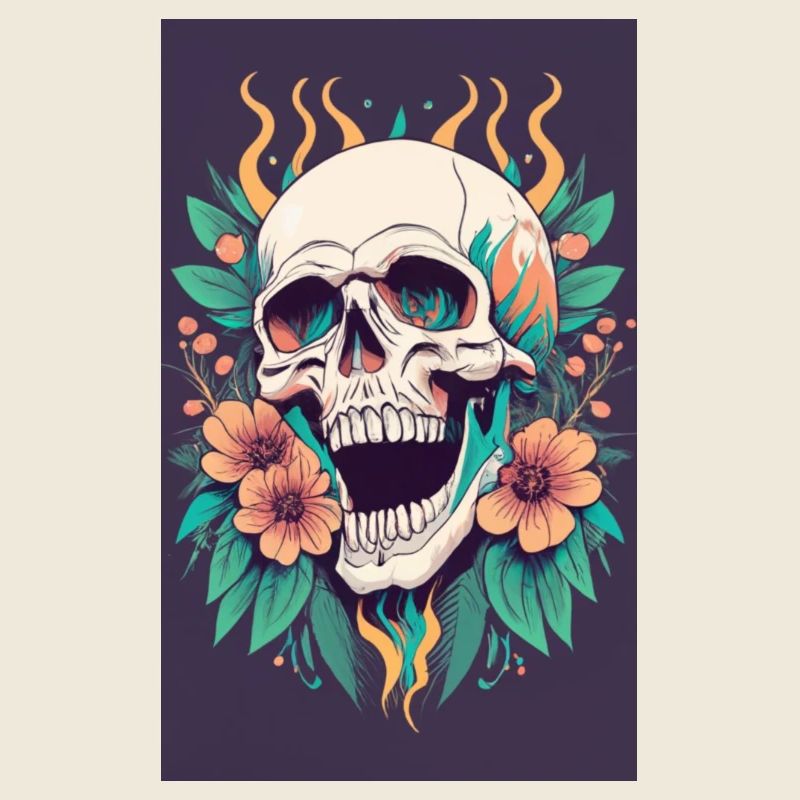 Tête de mort et fleurs