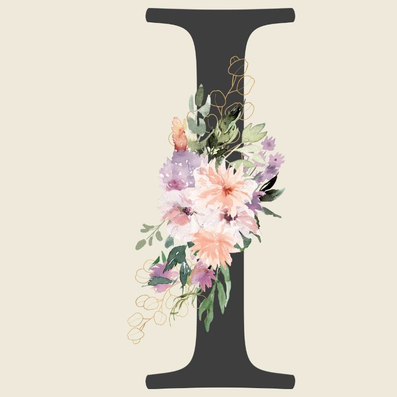 Buchstabe I, Monogramm, Blumen