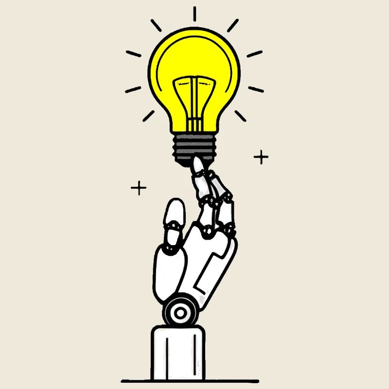 Main de robot avec inspiration d’ampoule jaune