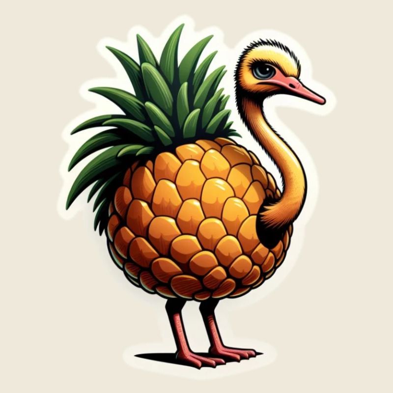 Ostrich ostrich in pineapple
