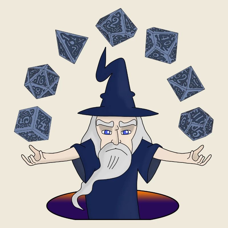 Ein Zauberer mit schwebenden Würfeln