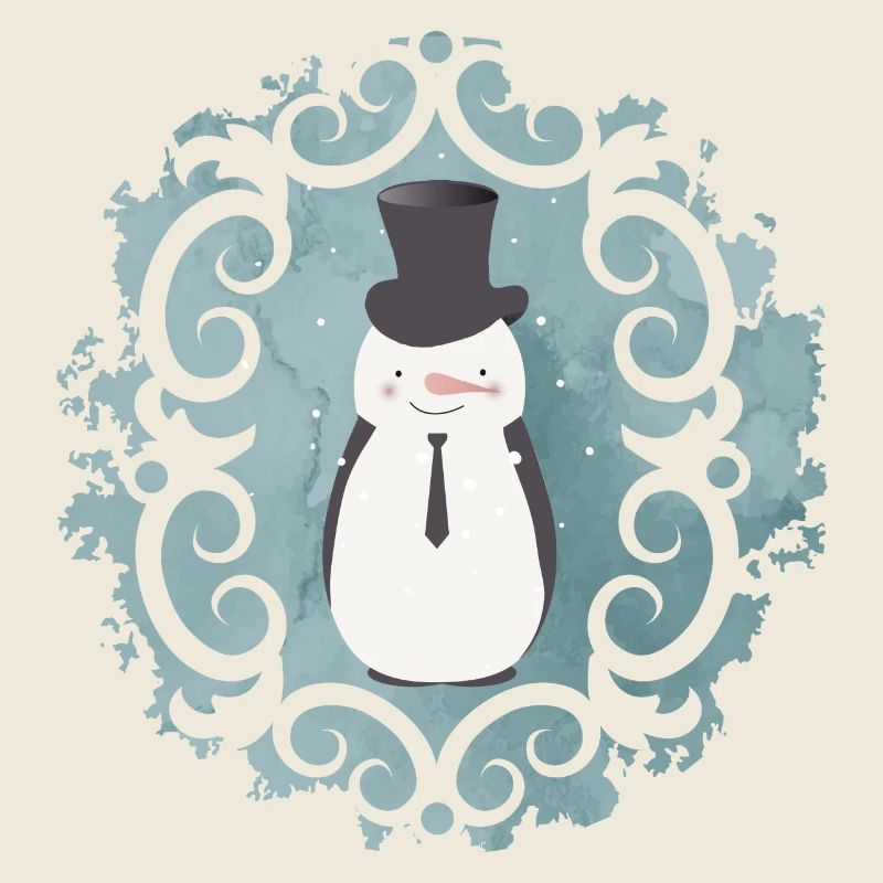 Snowman with top hat, hat and tie in winter