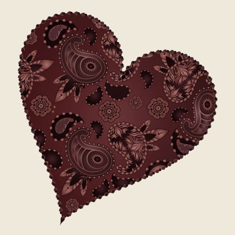 dark red heart in paisley pattern style