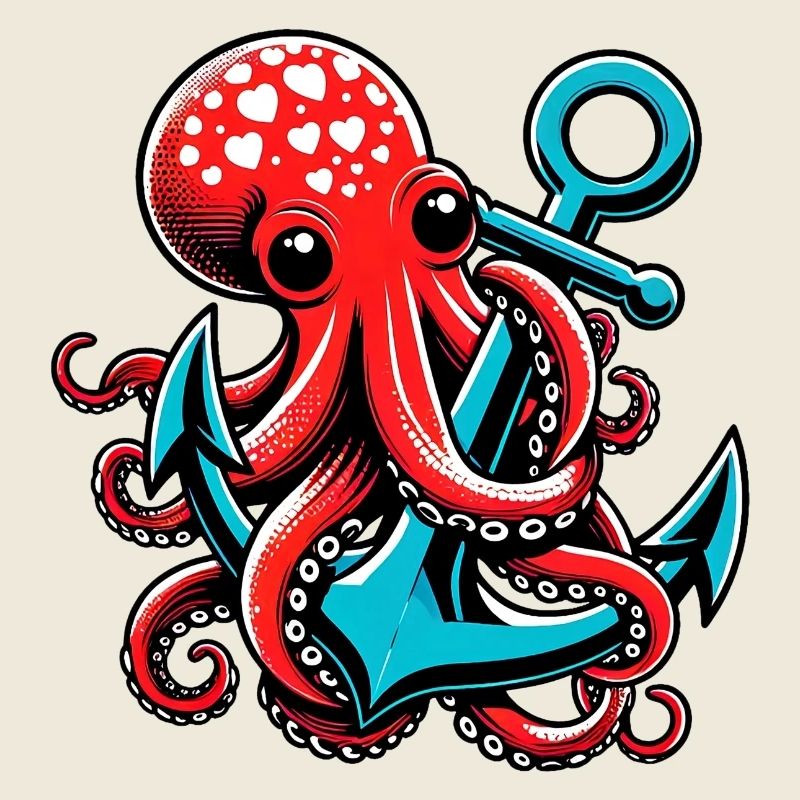 Oktopus umarmt einen Anker
