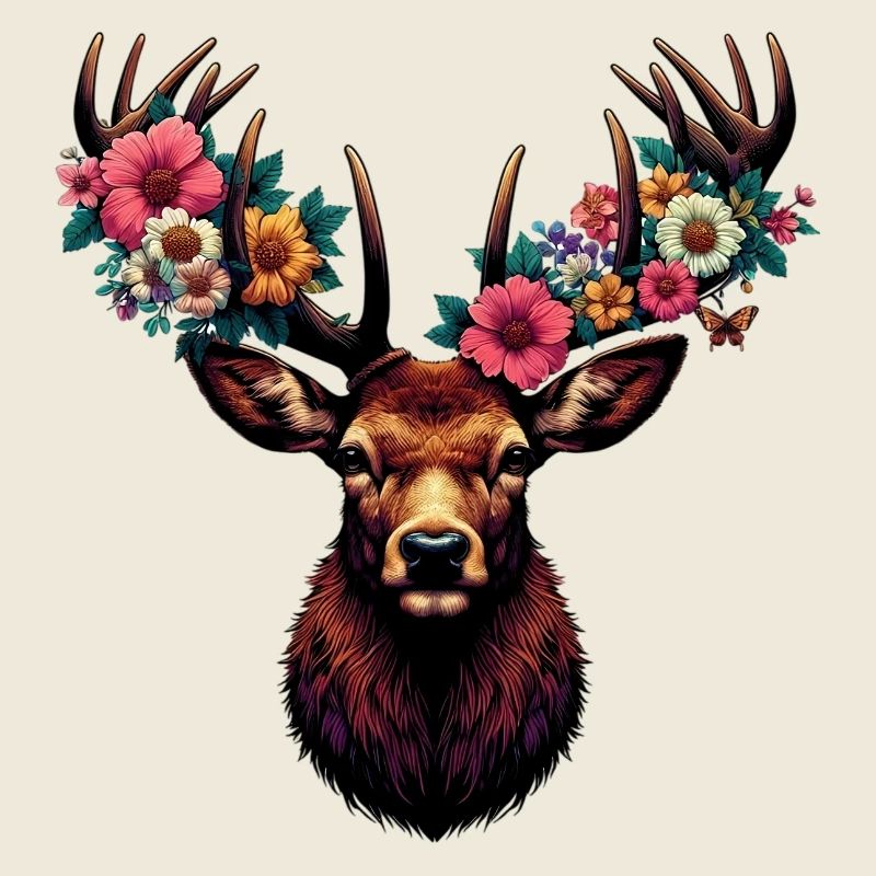 Cerf avec des fleurs