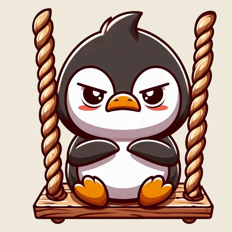 Kurioser Pinguin auf Schaukel Bockig Genervt