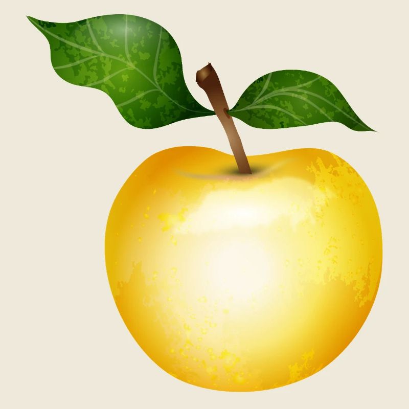 Pomme dorée avec illustration de feuilles vertes