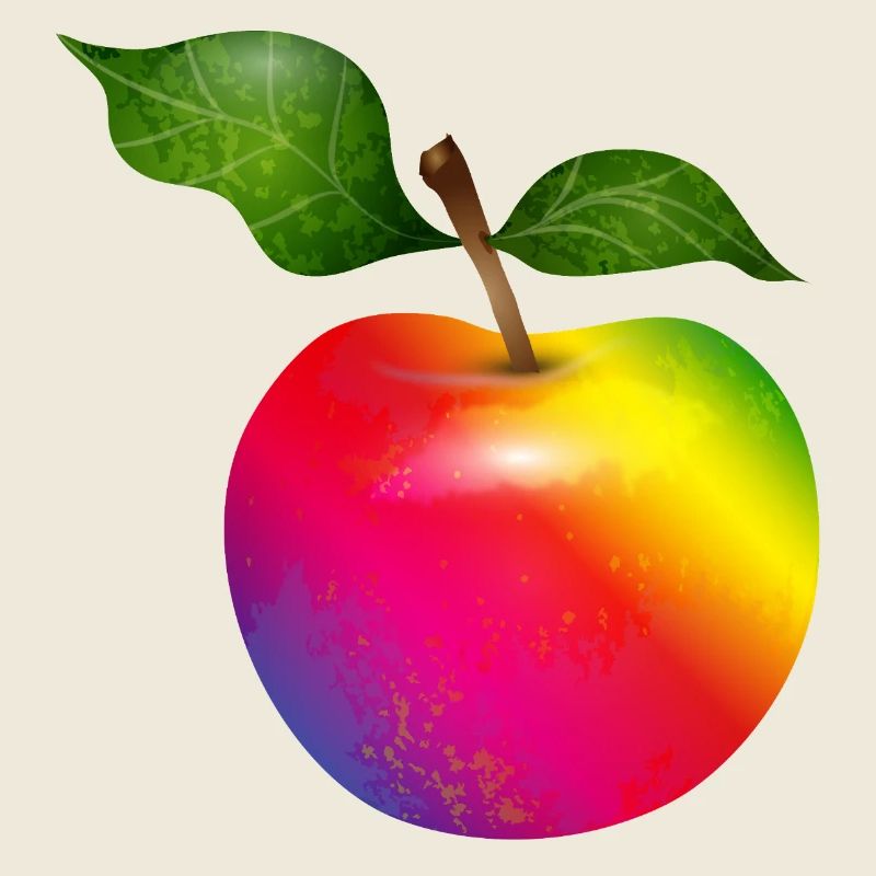 Bunter Regenbogen-Apfel mit Blättern Illustration