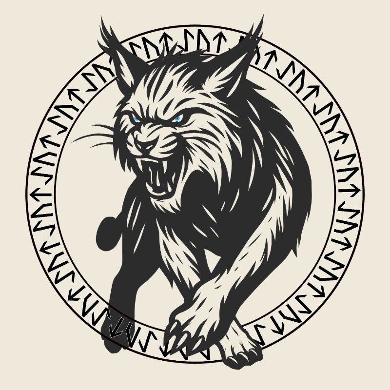 Lynx with Nordic runes, blue eyes
