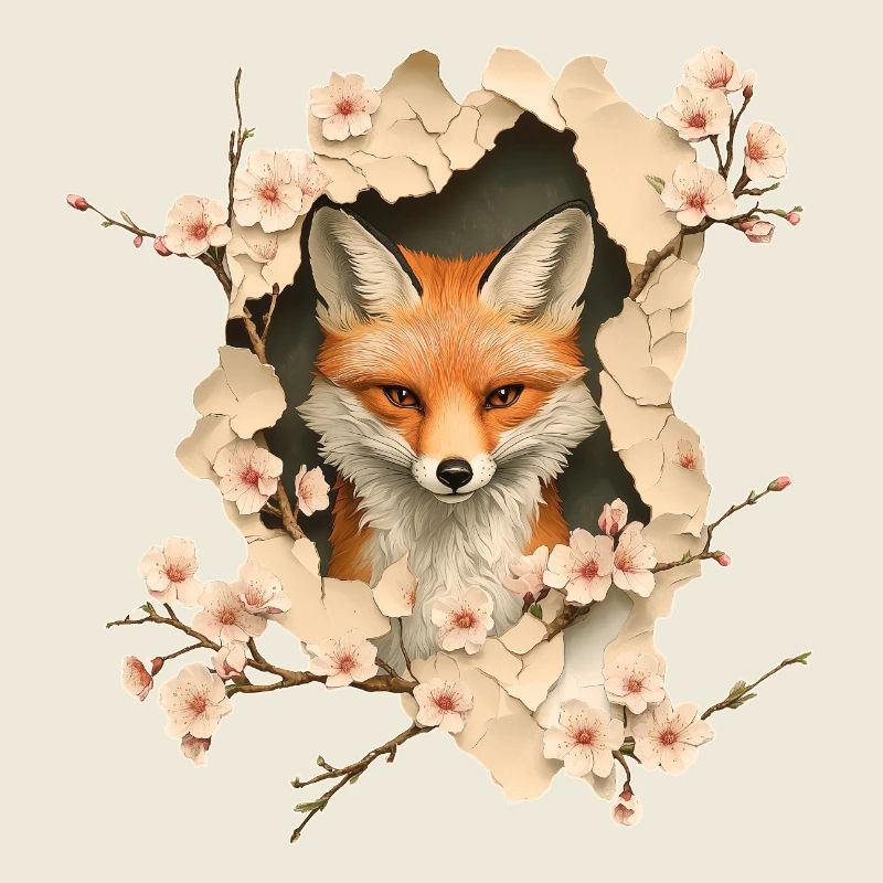 Fox with cherry blossoms