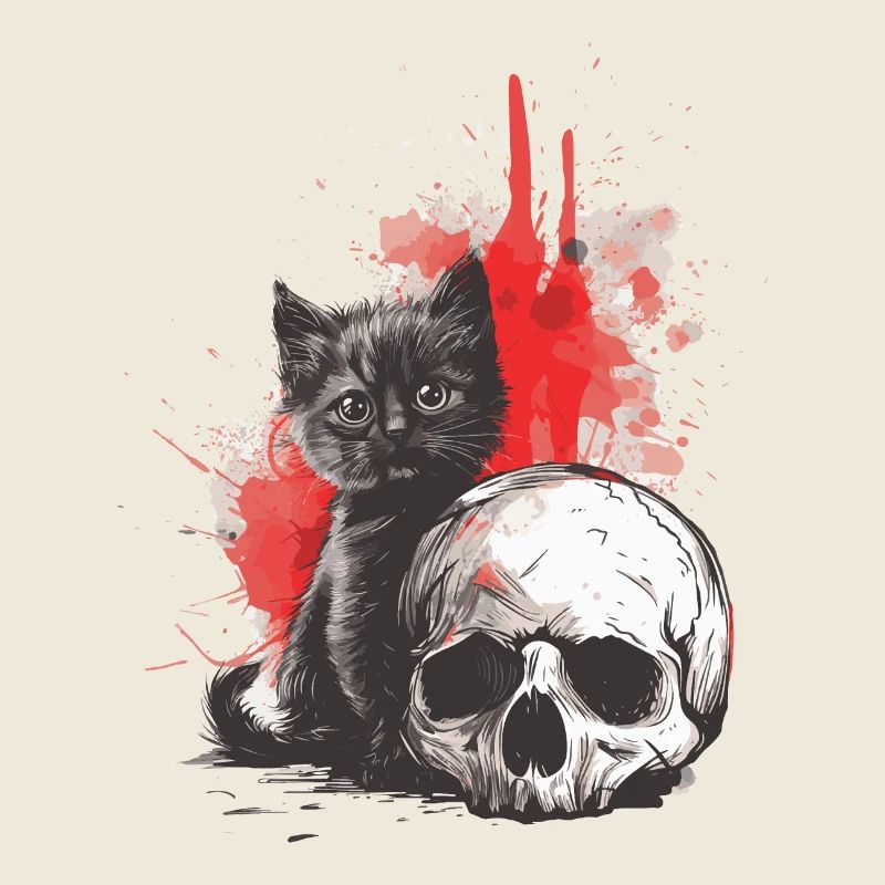 Cute Emo Gothic Kitten and Skull