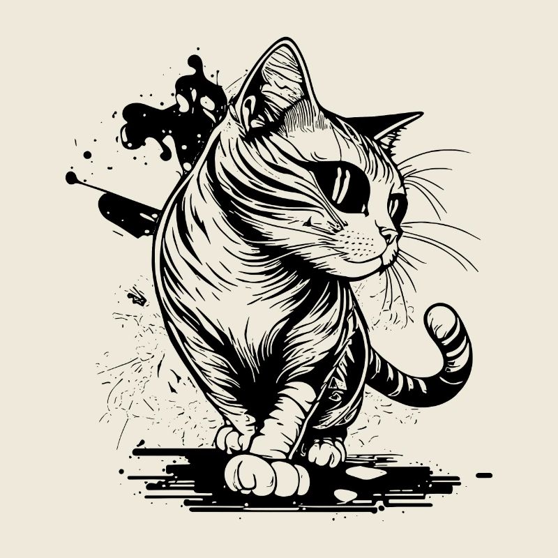 Cute cat with paws in tattoo style
