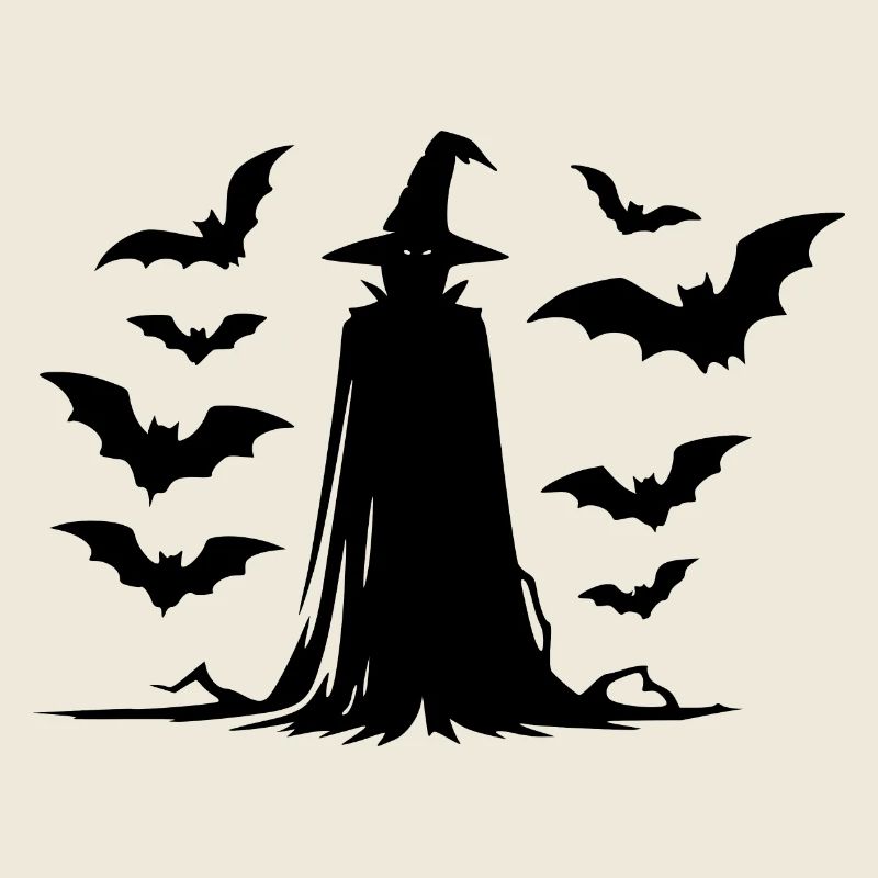Sorcière effrayante d’Halloween avec des chauves-souris