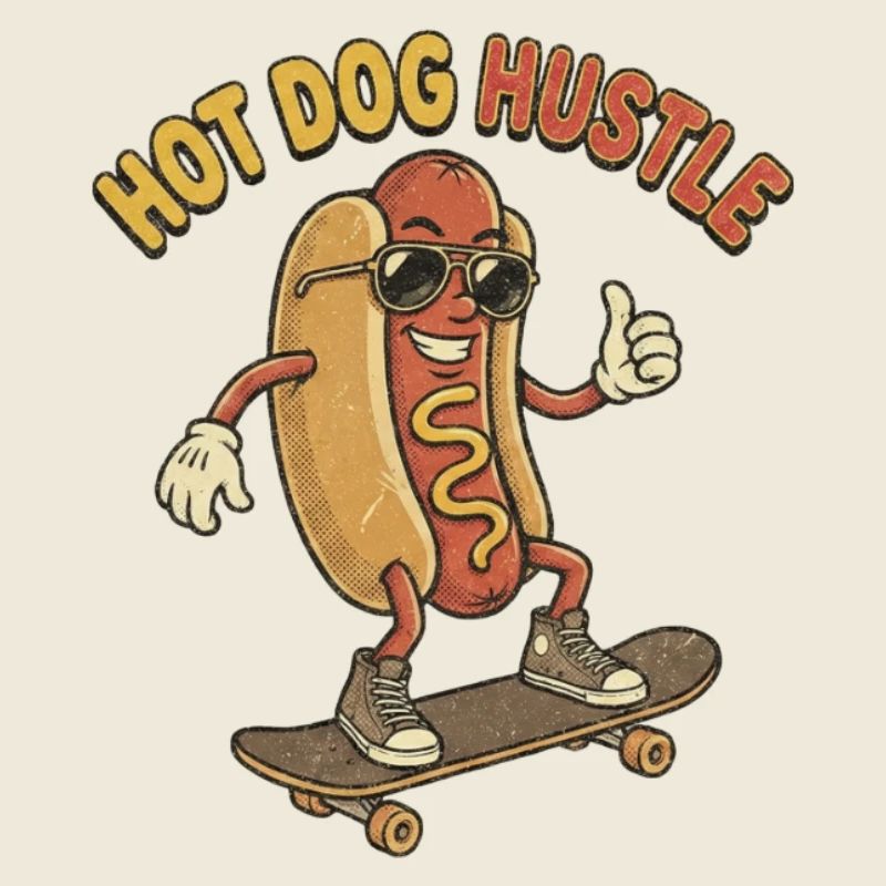 Hot Dog Hustle – Retro Comic Skateboard Fahrender 