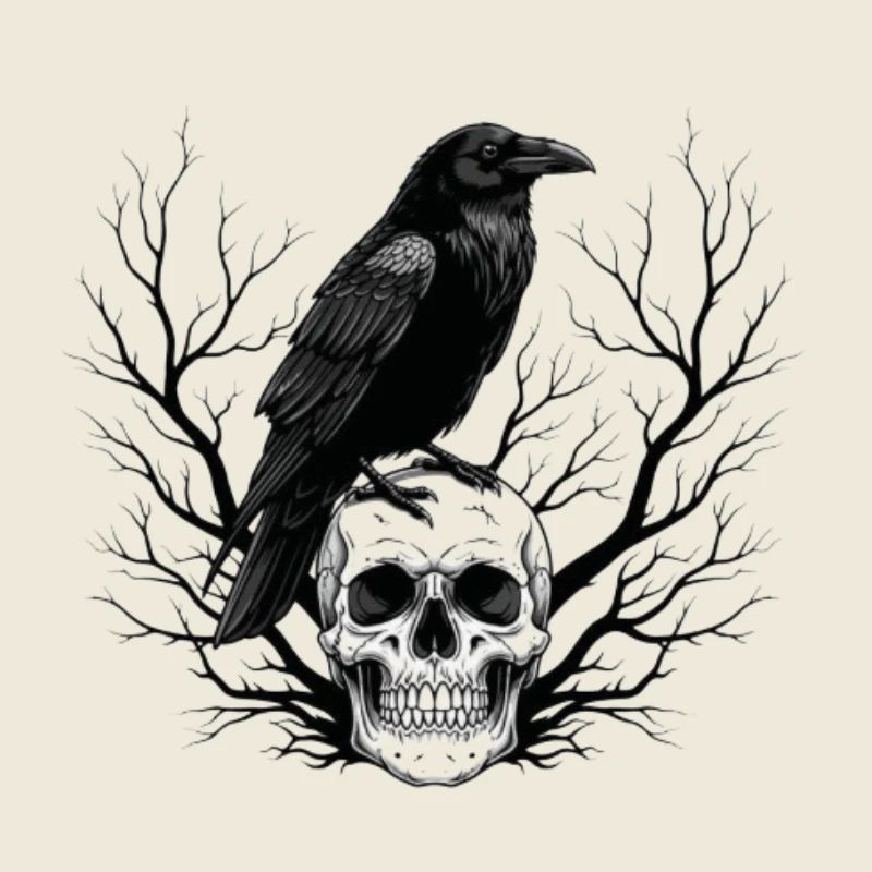 Raven over skull