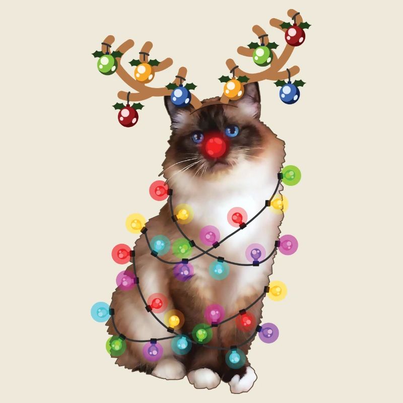 Chat Birman de Noël - Drôle de renne Noël Kitty
