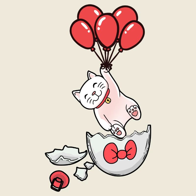 Katze Geburt Eierschale Luftballons Kinder Baby