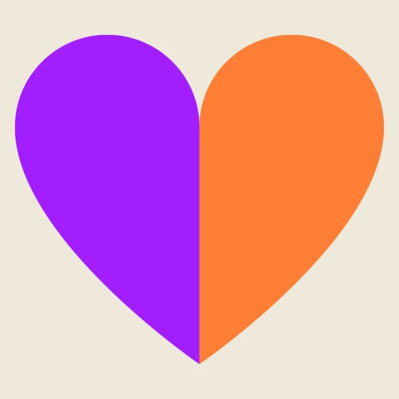 Two-tone heart purple-orange