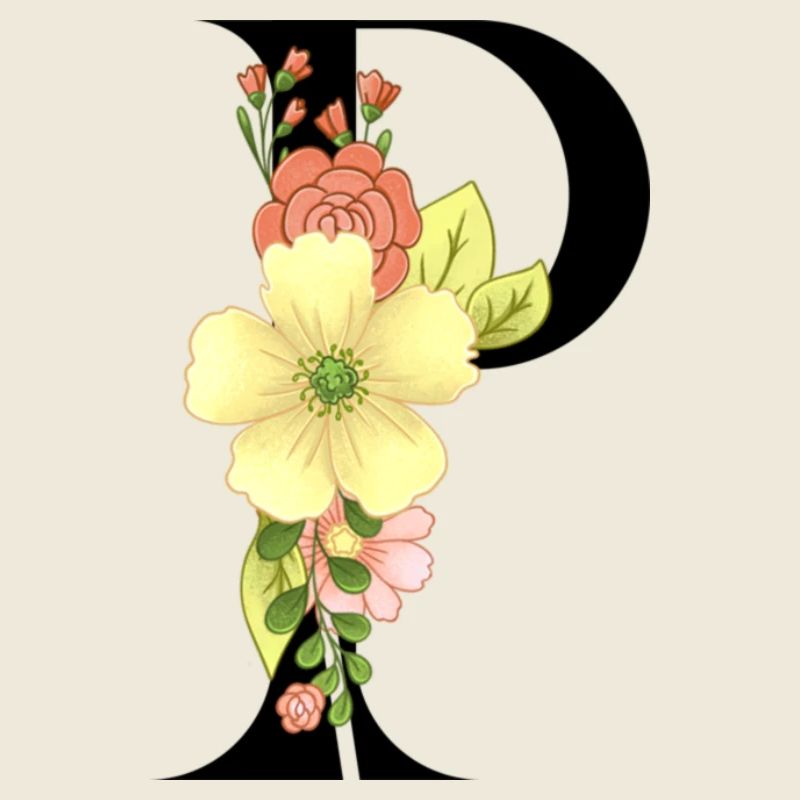 Elégante lettre 'P' avec des fleurs