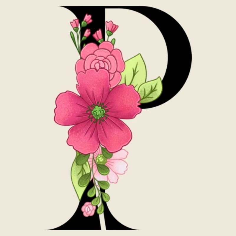 Eleganter Buchstabe 'P' mit Blumen