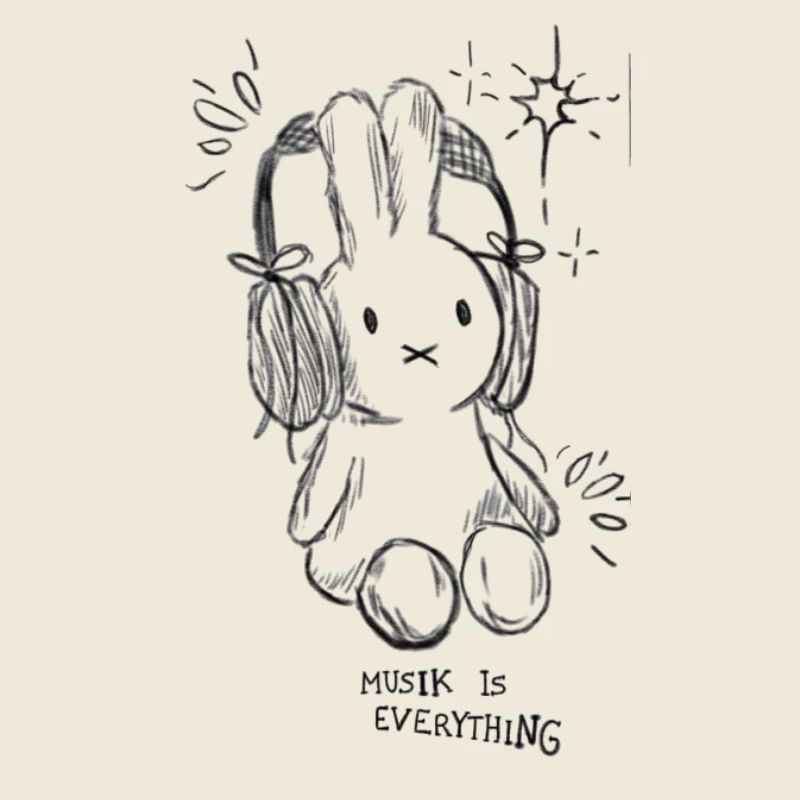 La musique est primordiale – sketch bunny avec des écouteurs
