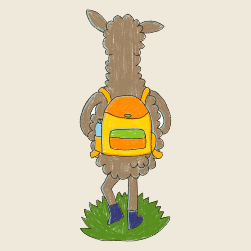 Lama avec sac à dos coloré
