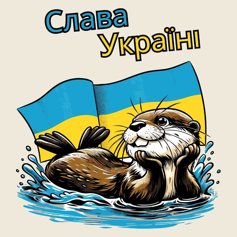 Slava Ukraini,happy otter with Ukraine flag