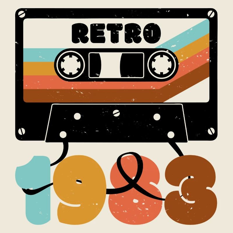 Typographie rétro des années 1980 à cassette de blocs de couleurs