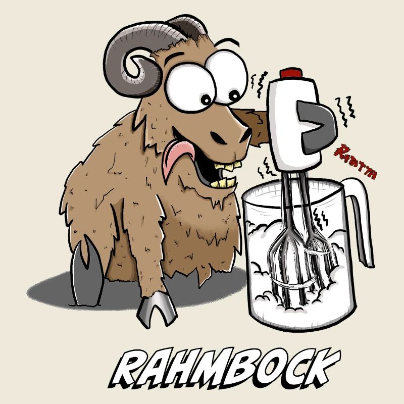 Humorvoller Bock mit Küchenmixer