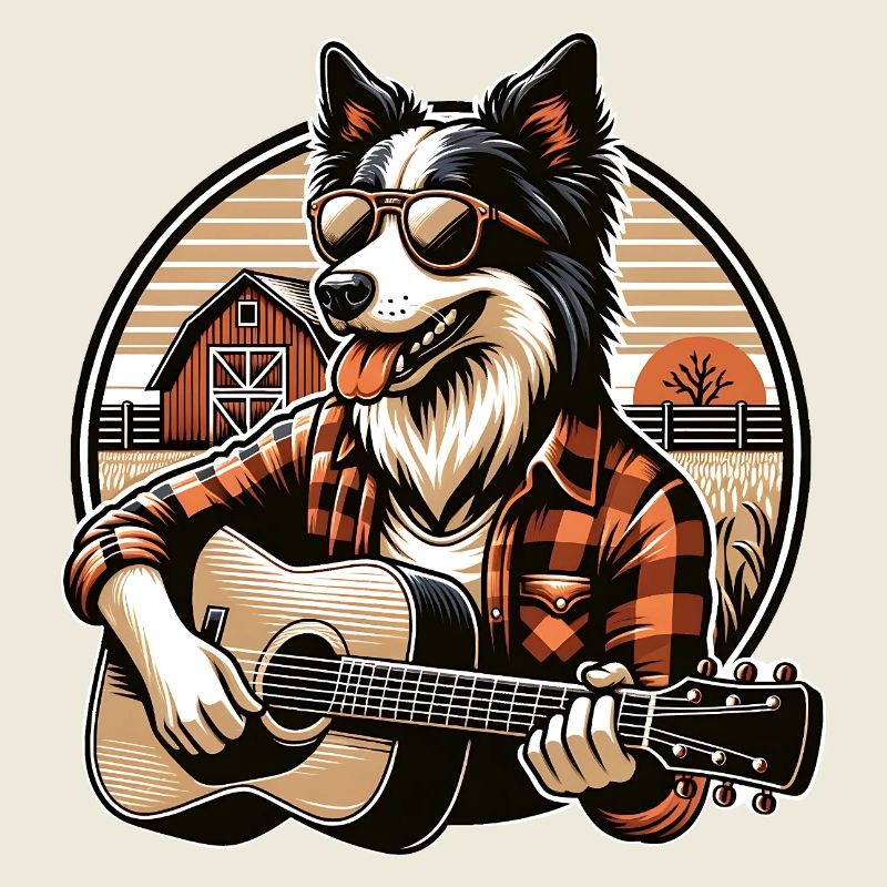 Chien de campagne avec guitare Border Collie Farm