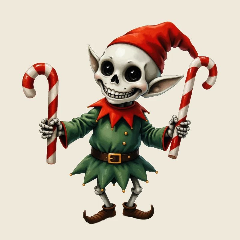 Elfe squelette de Noël avec des bâtons de marche