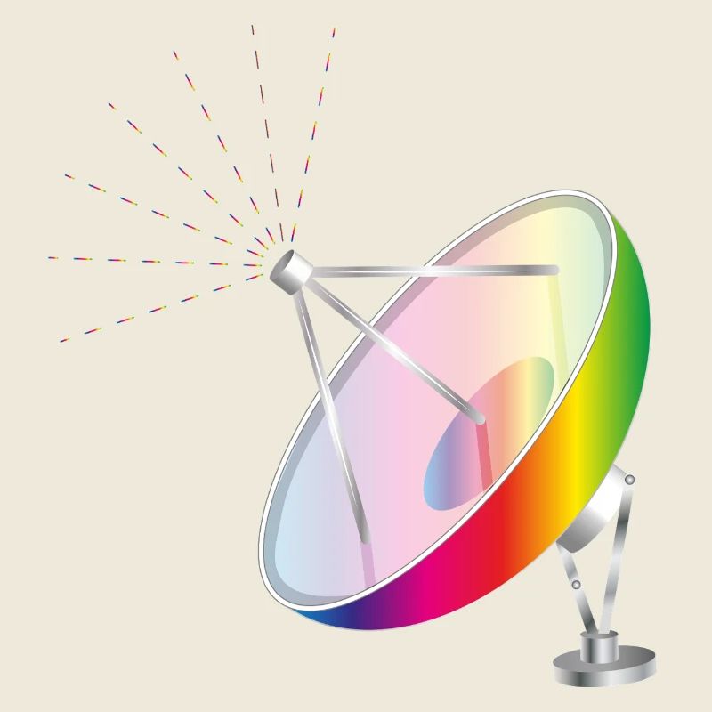 Bunte Satellitenschüssel im futuristischen Stil