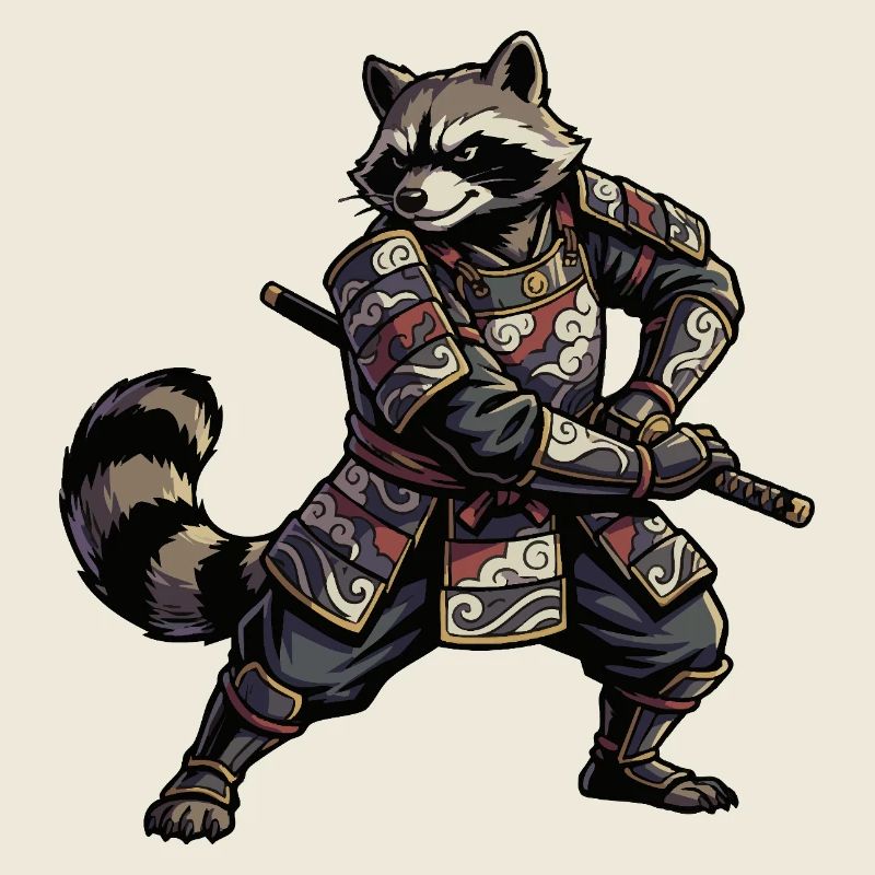 Samouraï raton laveur avec katana