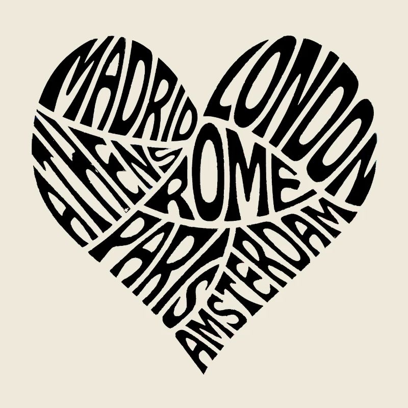 Word Heart City Break Paris Amsterdam Londres Rome