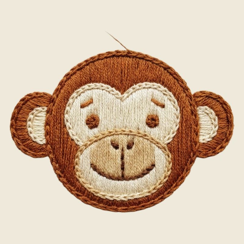 Embroidered cute monkey head – playful animals