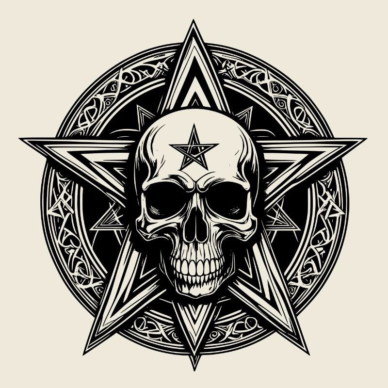 Crâne avec pentagramme comme dessin au trait