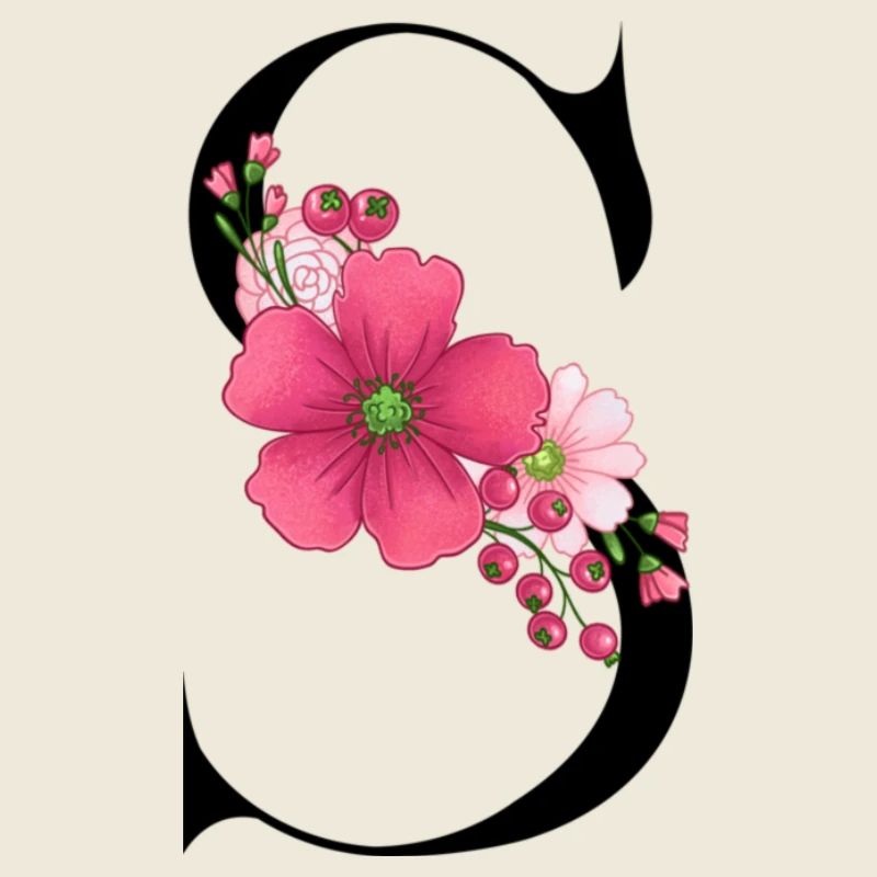 Elégante lettre 'S' avec des fleurs