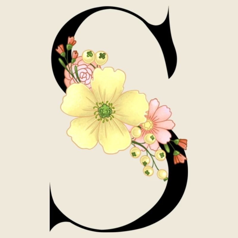 Eleganter Buchstabe 'S' mit Blumen