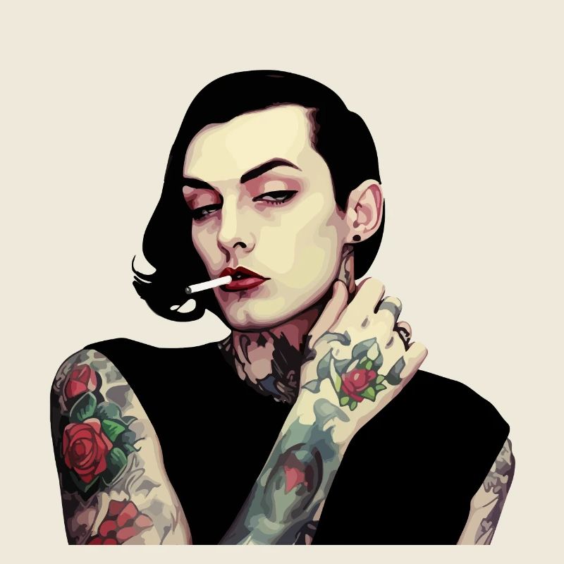 Gothic Tattooed Woman with Cigarette