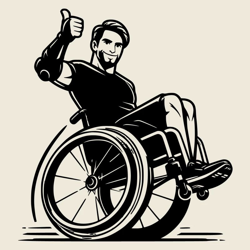 Homme en fauteuil roulant avec pouce levé #