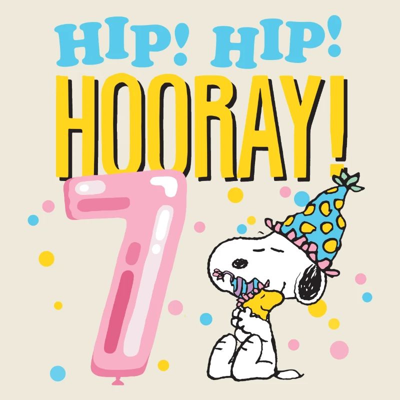 Peanuts 7 års fødselsdagsdesign med ordsprog