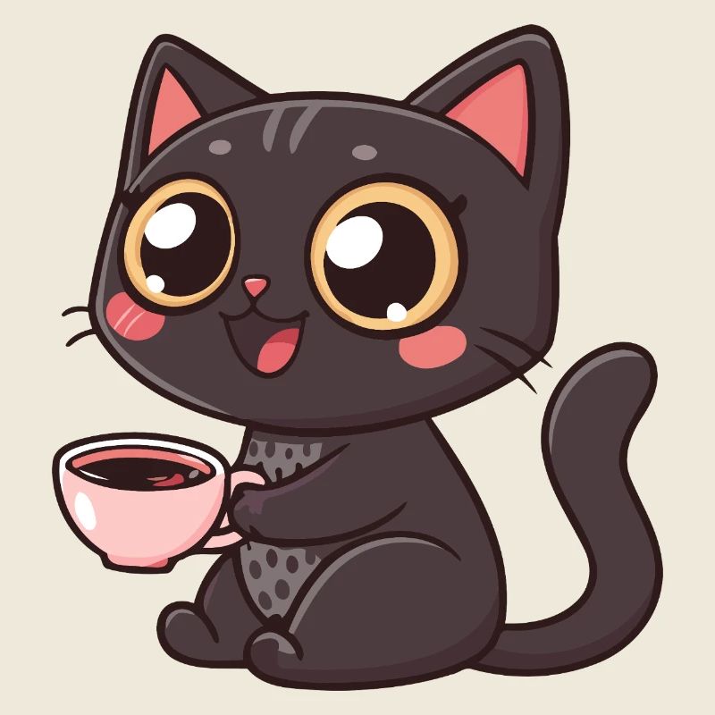 Kawaii Café mit schwarzer Katze