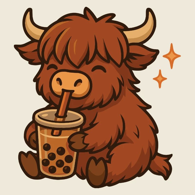 Hochland Rind mit Bubble Tea kawaii Hochland Rind