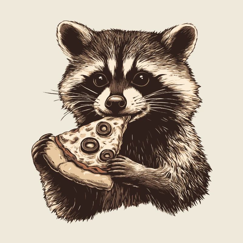 Raccoon eating pizza