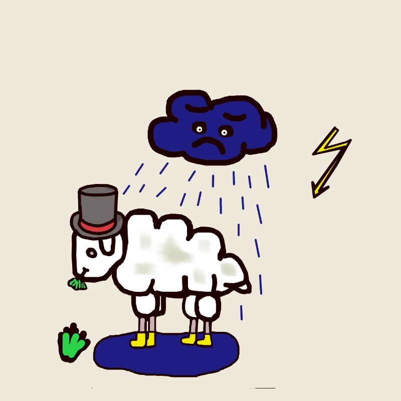 Bad weather: sheep, rain cloud, rain, mutton