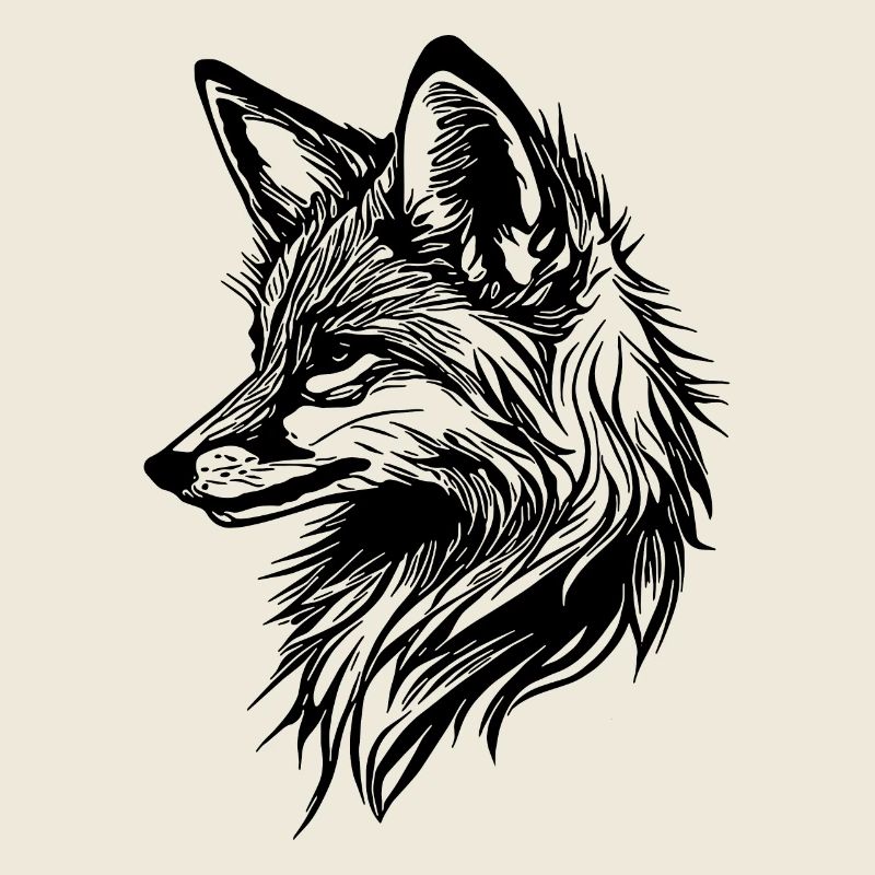 Cute elegant fox in tattoo ink