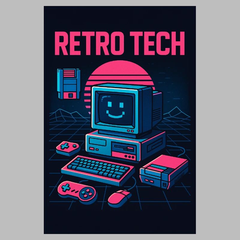 Retro Tech Computer Grafikdesigner mit Lächeln