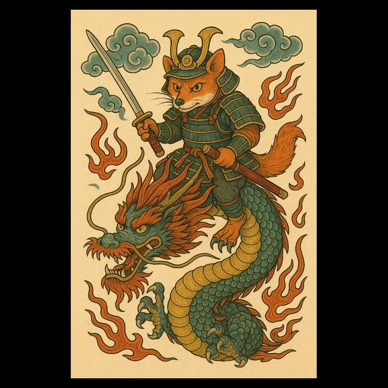 Guerriers renards et dragons en forme de combat