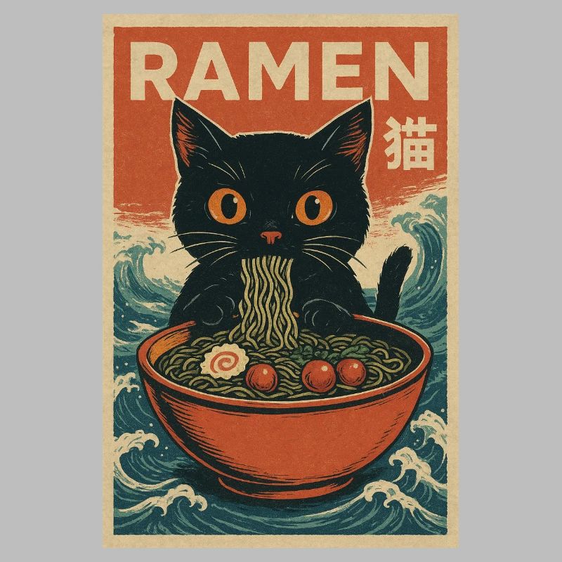 Ramen Katze Retro Poster