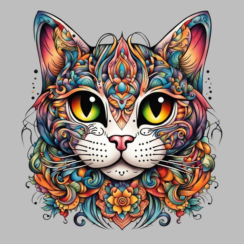 Chat dans le style de tatouage coloré